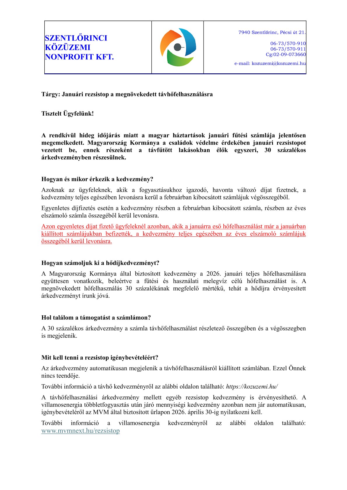 Rezsistop tájékoztatás tavho