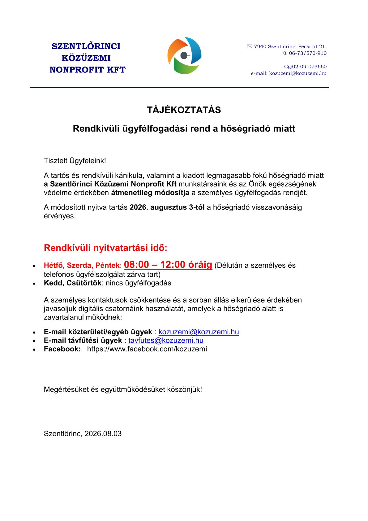 TÁJÉKOZTATÁS